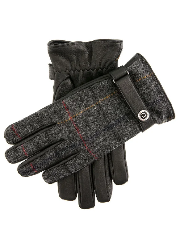 Men's Heritage Cashmere-Lined Abraham Moon Tweed and Deerskin Leather Gloves