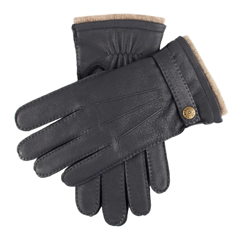 Men's Handsewn Three-Point Cashmere-Lined Deerskin Leather Gloves with Cashmere Cuffs