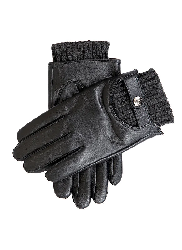 Men's Touchscreen Lined Leather Gloves with Knitted Cuffs