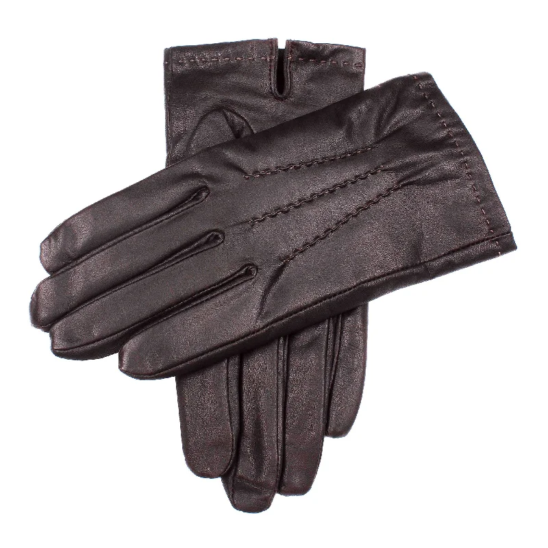 Men's Touchscreen Three-Point Fleece-Lined Leather Gloves