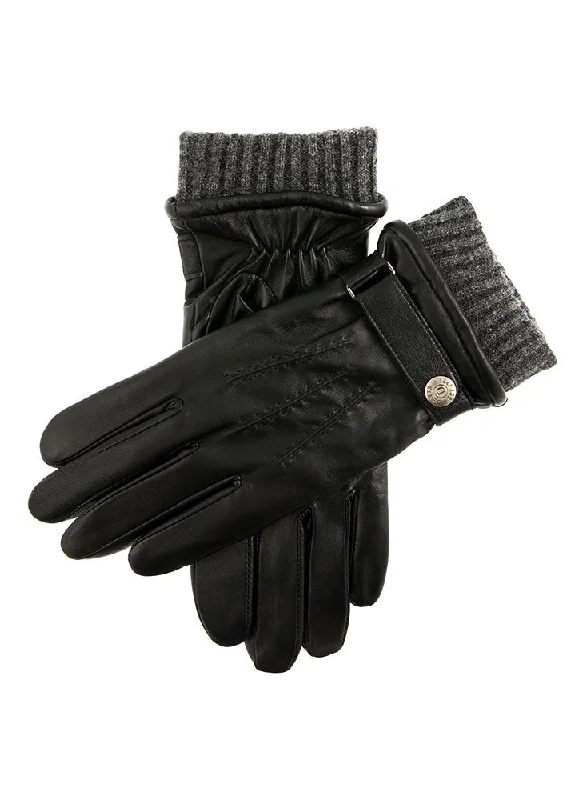 Men's Touchscreen Three-Point Wool Blend-Lined Shorter Finger Leather Gloves