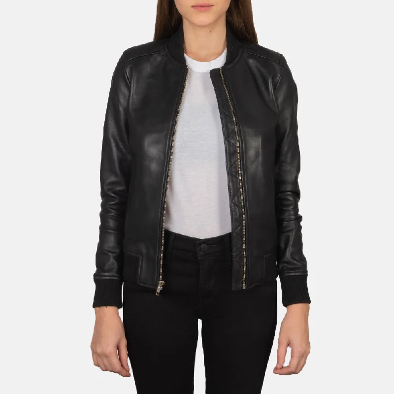 New A1 Women Flight Bliss Black Leather Bomber Jacket