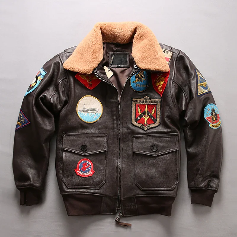 Women G1 Brown Sheepskin Top Gun Maverick Leather Bomber jacket