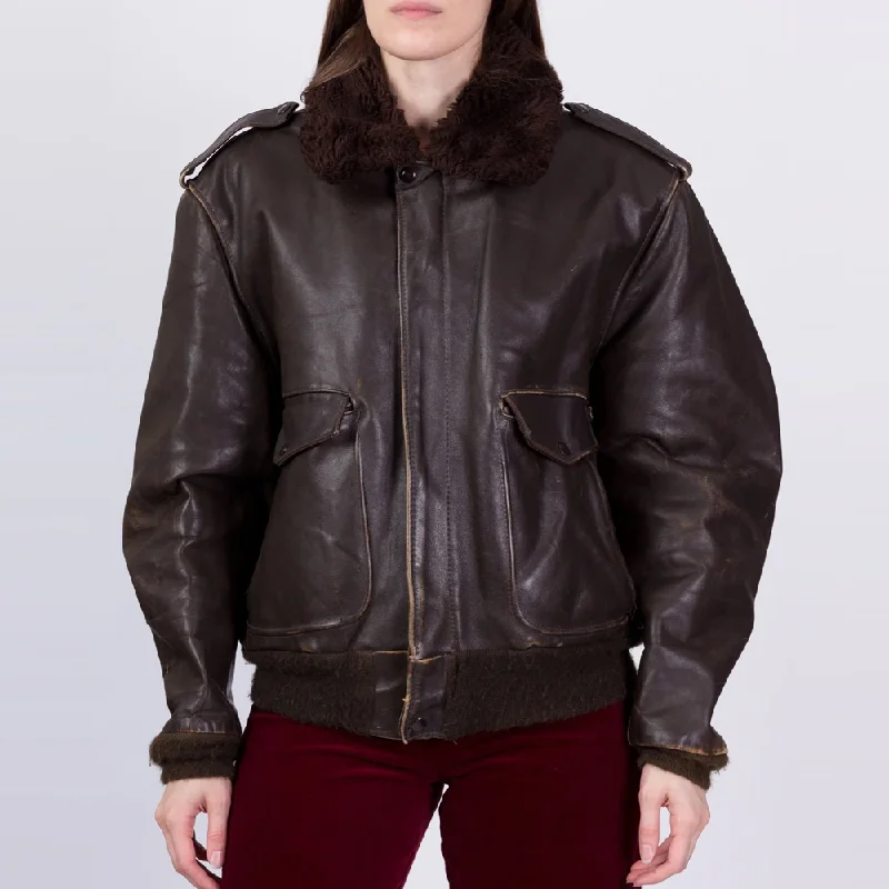 Women's G-1 Brown Sheepskin Leather Bomber Flight Jacket