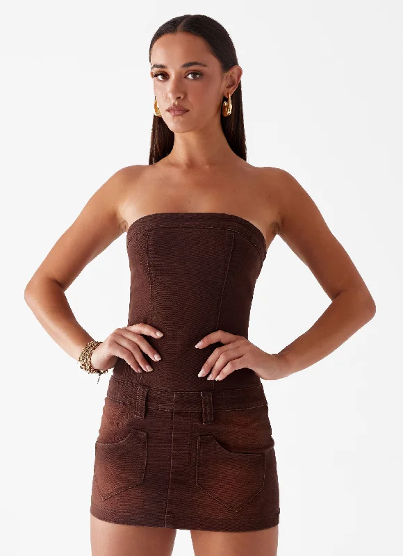 Heading South Mini Dress - Brown