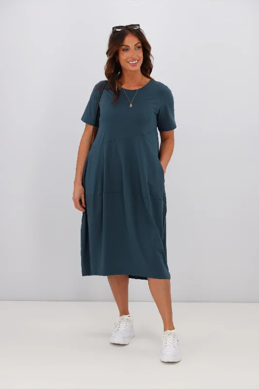 Tirelli Short Sleeve Diagonal Dress Deep Teal