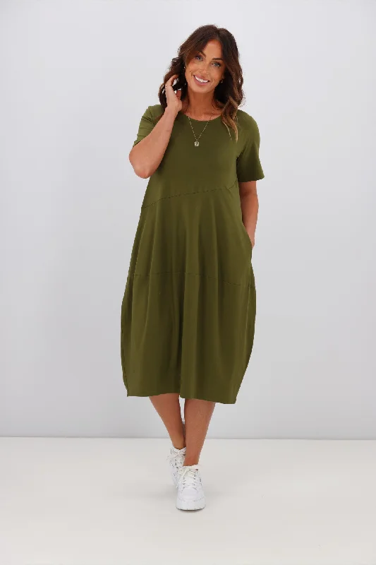 Tirelli Short Sleeve Diagonal Dress Moss