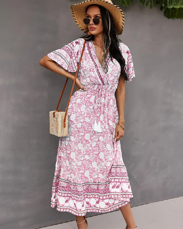 It's Your Destiny Smocked Tassel Tie Maxi Dress