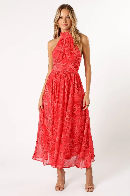 Primrose Halterneck Maxi Dress - Red Floral