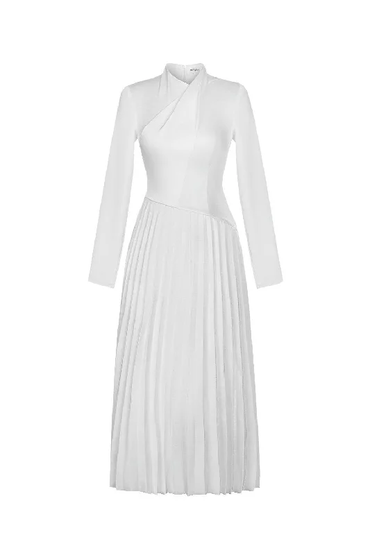 Genesis A-line Pleated Taffeta Silk Midi Dress