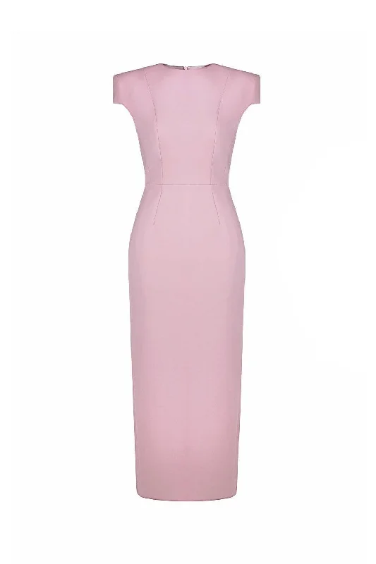 Vivienne Pencil Round Neck Crepe Calf Length Dress