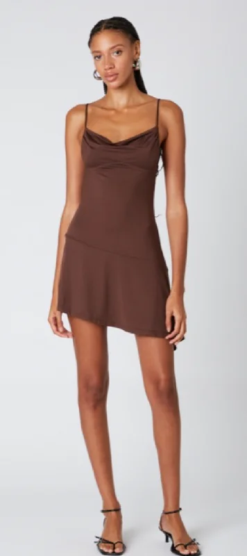 Brown Asymmetrical Mini Dress by NIA