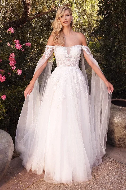 Cinderella Divine A1080W A Line Long Sheer Wedding Gown