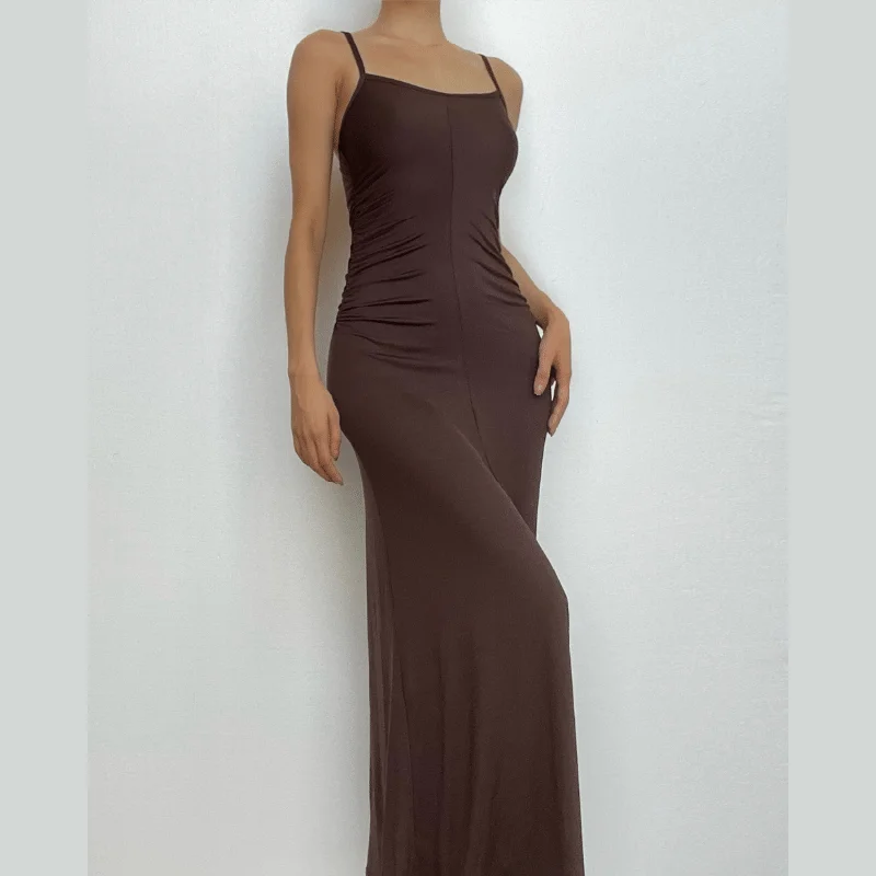 BerryBetty - Solid ruched u neck backless cami maxi dress