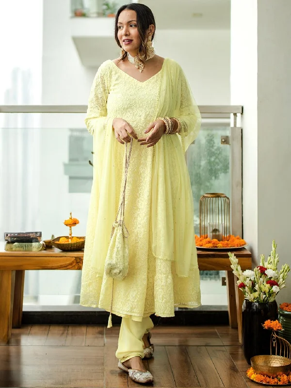 Yellow Embroidered Georgette Suit Set