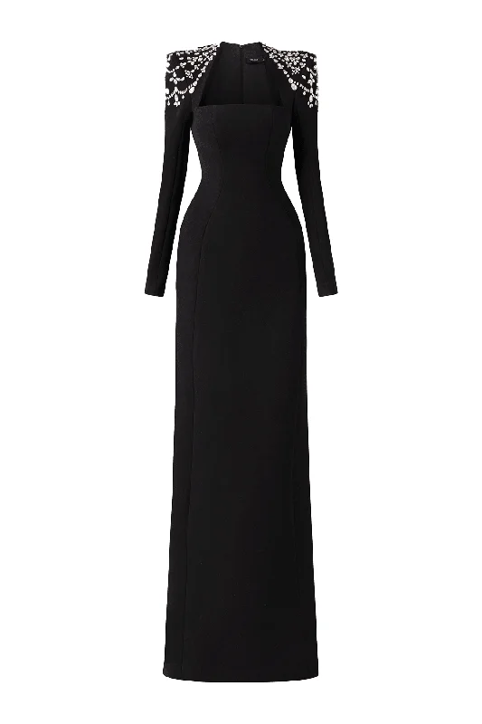 Adeline Bodycon Long Sleeved Crepe Floor Length Dress