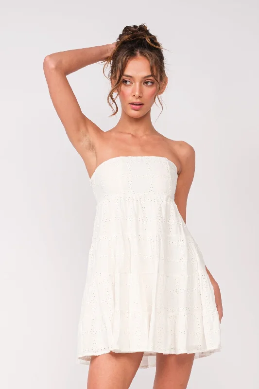 Avery White Eyelet Strapless Mini Dress