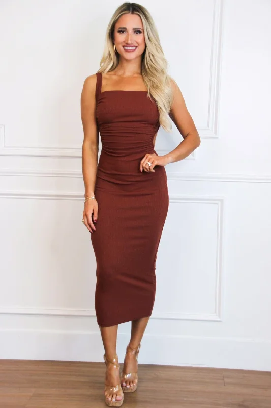 Best of the Best Open Back Midi Dress: Rust