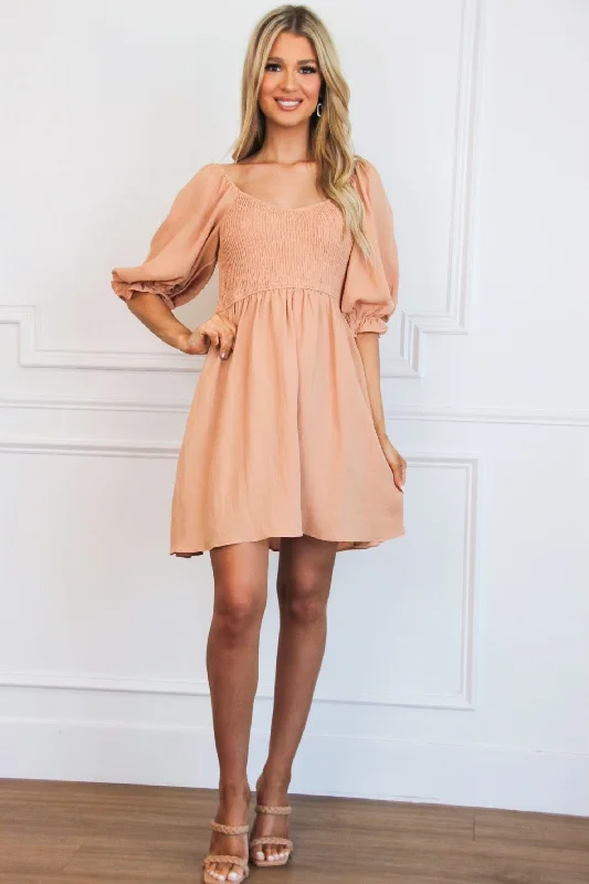 From the Start Smocked Dress: Apricot