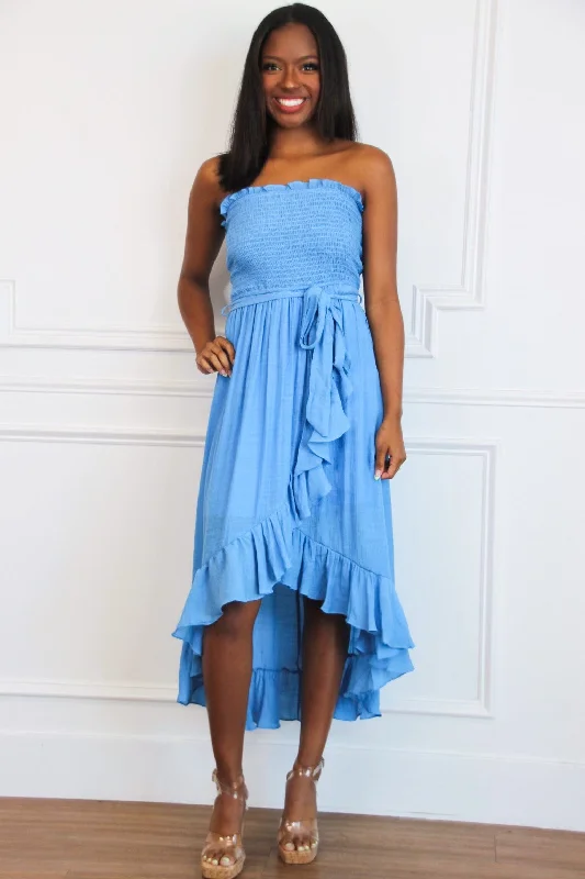 Kellie Smocked Midi Dress: Blue