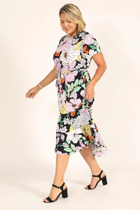 London Times Short Sleeve Floral Print Dress T5729W