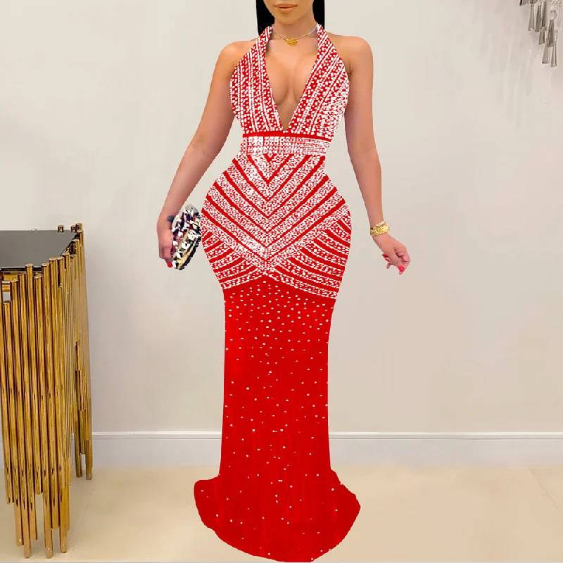 MALYBGG Mesh Rhinestone Sleeveless Maxi Dress 6736LY