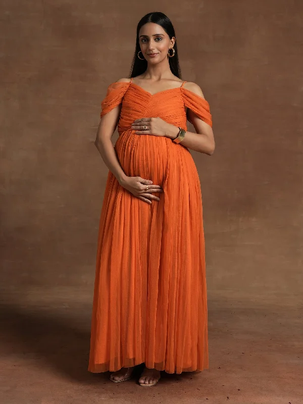 Orange Off-Shoulder Maternity Gown