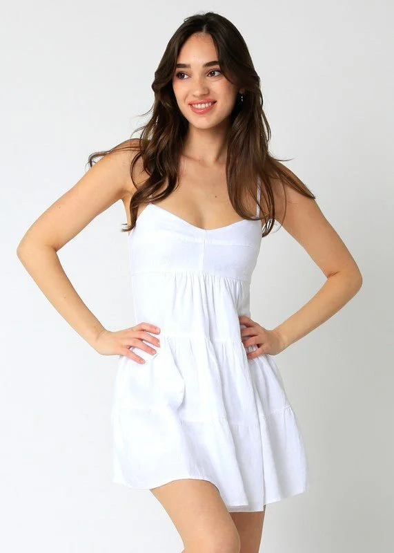 Promenade White Tiered Mini Dress