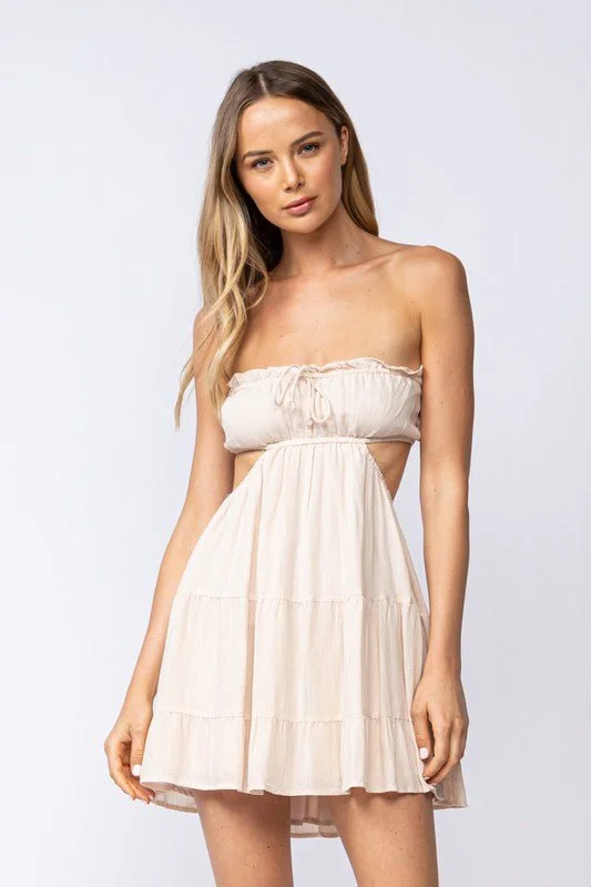 Rachel Beige Strapless Mini Dress