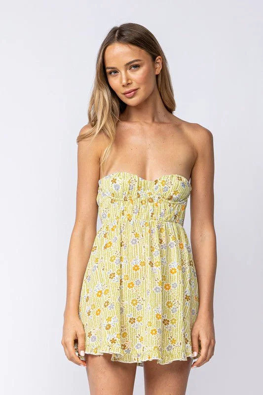 Sadie Olive Floral Strapless Mini Dress