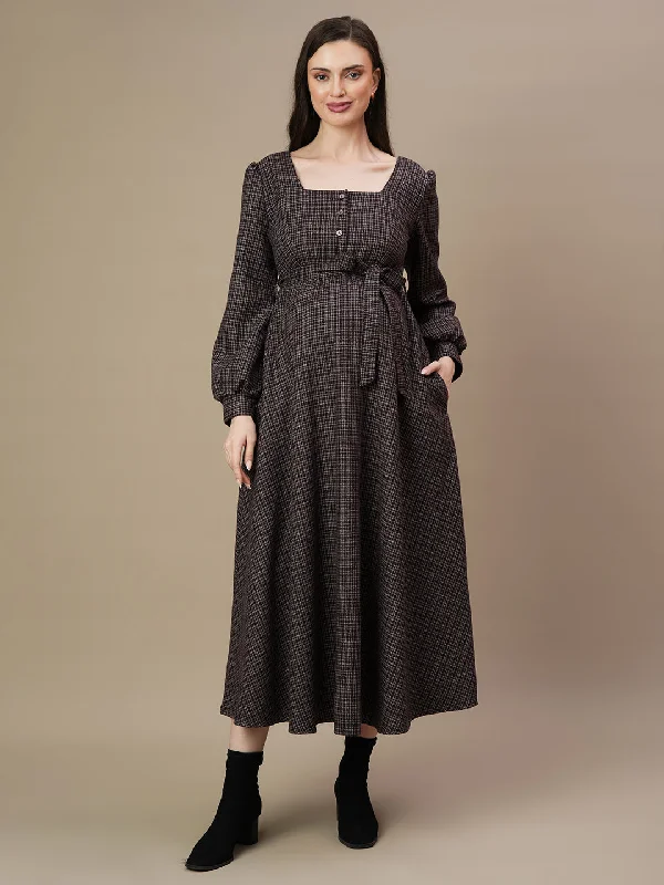 Woolen Maternity Balloon Sleeve Dress